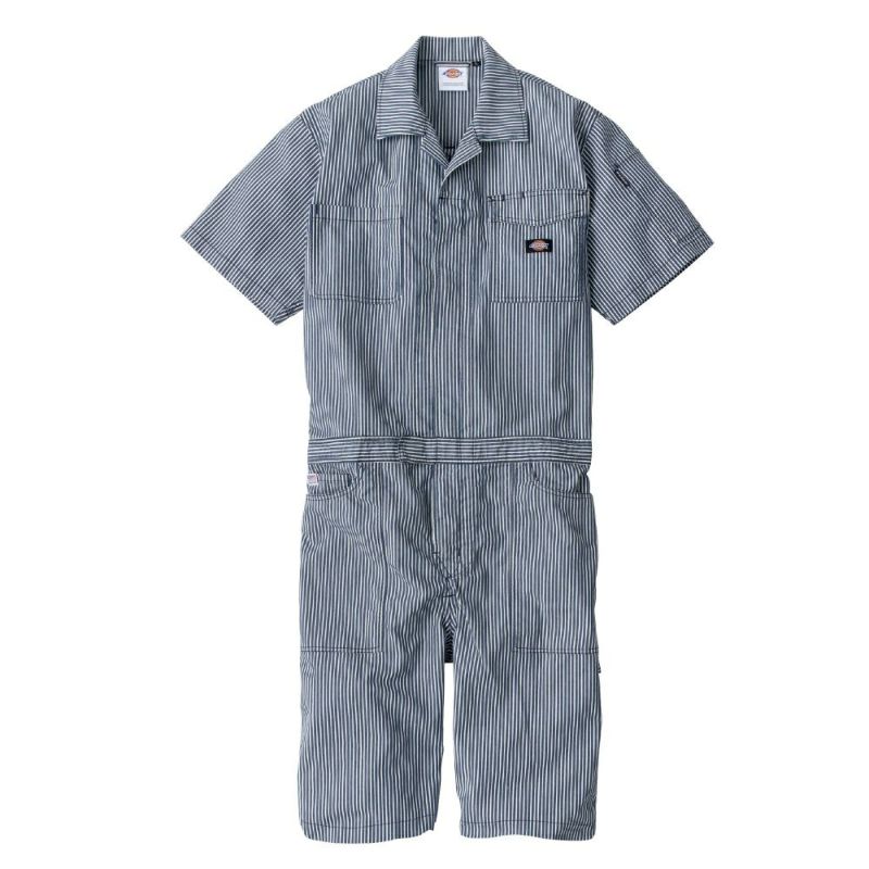 D-7104 【Dickies】ライトヒッコリーストレッチ半袖つなぎショート丈